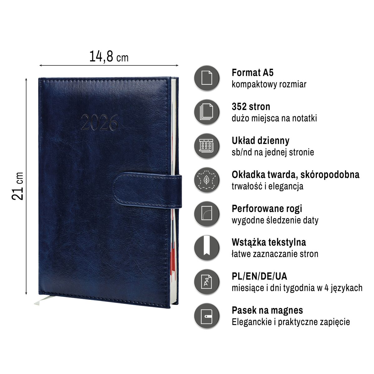 Kalendarz książkowy (terminarz) (308040) k:4071-670 BUSINESS PREMIUM A5 Press (DZIENNY)