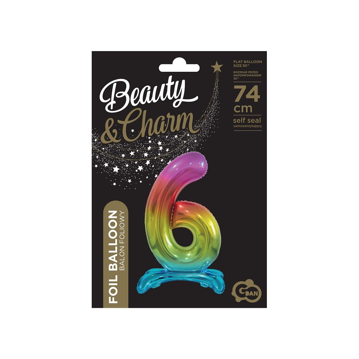 Balon gumowy Godan Beauty&Charm cyfra stojąca tęczowa tęczowy 30cal (BC-AST6)