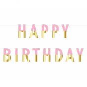 Girlanda papierowa (zrób to sam) Happy Birthday, różowo-złota, dł. 160 cm Godan (PF-GURZ)
