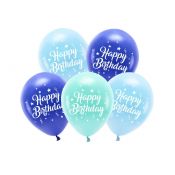 Balon gumowy Partydeco Eco 26 cm, Happy Birthday, niebieski niebieski 260mm (ECO26P-201-001-5)