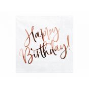 Serwetki Happy Birthday różowo-złoty napis 20 sztuk białe papier [mm:] 330x330 Partydeco (SP33-79-008-019R)