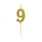 Świeczka urodzinowa piker B&C cyferka 9, metaliczna złota, 9.5x2.3 cm Godan (BH-SPZ9)
