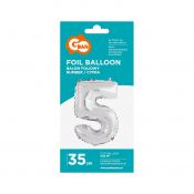 Balon foliowy Godan cyfra 5 srebrny 35 cm 16cal (FG-C35S5)