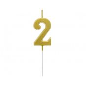 Świeczka urodzinowa piker B&C cyferka 2, metaliczna złota, 9.5x2.3 cm Godan (BH-SPZ2)