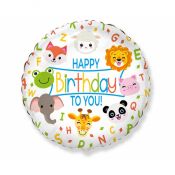 Balon foliowy Happy Birthday, zwierzątka 18cal Godan (B401609)
