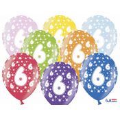 Balon gumowy Partydeco gumowy 6 urodziny, mix kolorów 30 cm/6 sztuk mix 300mm (SB14M-006-000-6)