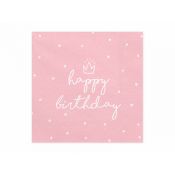 Serwetki Happy Birthday 20 sztuk różowy jasny papier [mm:] 330x330 Partydeco (SP33-15-081J)