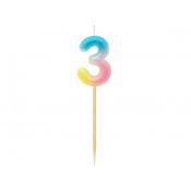 Świeczka urodzinowa piker cyferka 3, ombre, pastelowa Godan (SF-POP3)