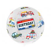 Balon foliowy Aqua - kryształowy, Happy Birthday (pojazdy) 20cal Godan (KR-20HP)