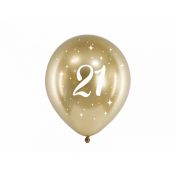 Balon gumowy Partydeco Glossy 21 urodziny złoty 300mm 30cal (CHB14-1-21-019-6)