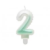Świeczka urodzinowa cyferka 2, ombre, perłowa biało-zielona, 7 cm Godan (SF-PBZ2)