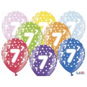 Balon gumowy Partydeco gumowy 7 urodziny, mix kolorów 30 cm/6 sztuk mix 300mm (SB14M-007-000-6)