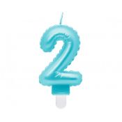 Świeczka urodzinowa cyferka 2, perłowa jasnoniebieska, 7 cm Godan (SF-PJN2)