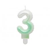 Świeczka urodzinowa cyferka 3, ombre, perłowa biało-zielona, 7 cm Godan (SF-PBZ3)