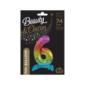 Balon gumowy Godan Beauty&Charm cyfra stojąca tęczowa tęczowy 30cal (BC-AST6)