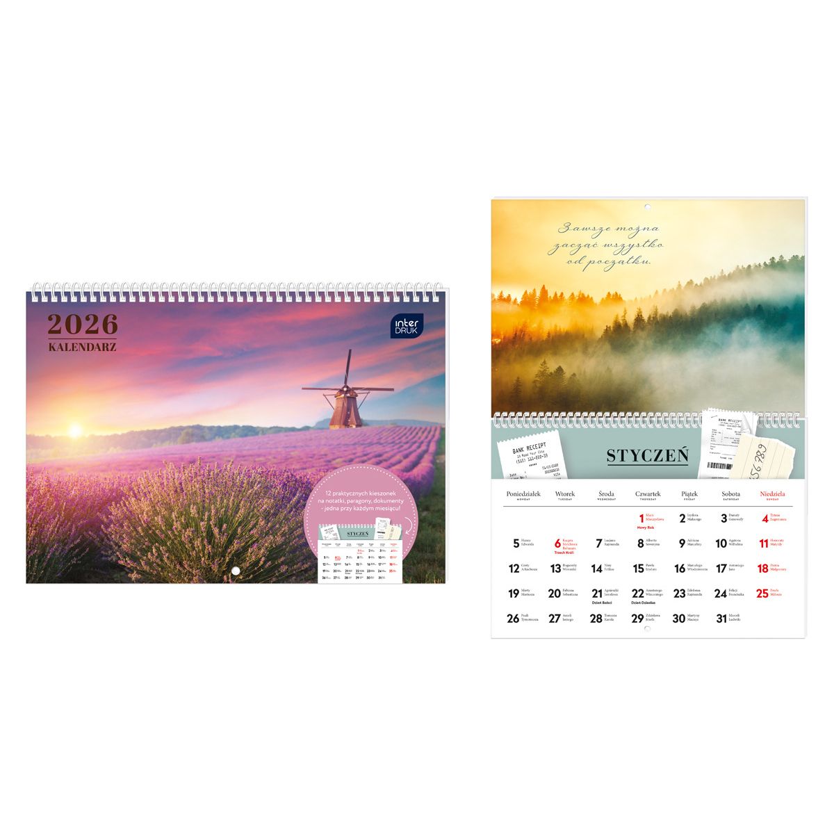 Kalendarz ścienny WIDOKI 250mm x 175mm Interdruk (z kieszenią)