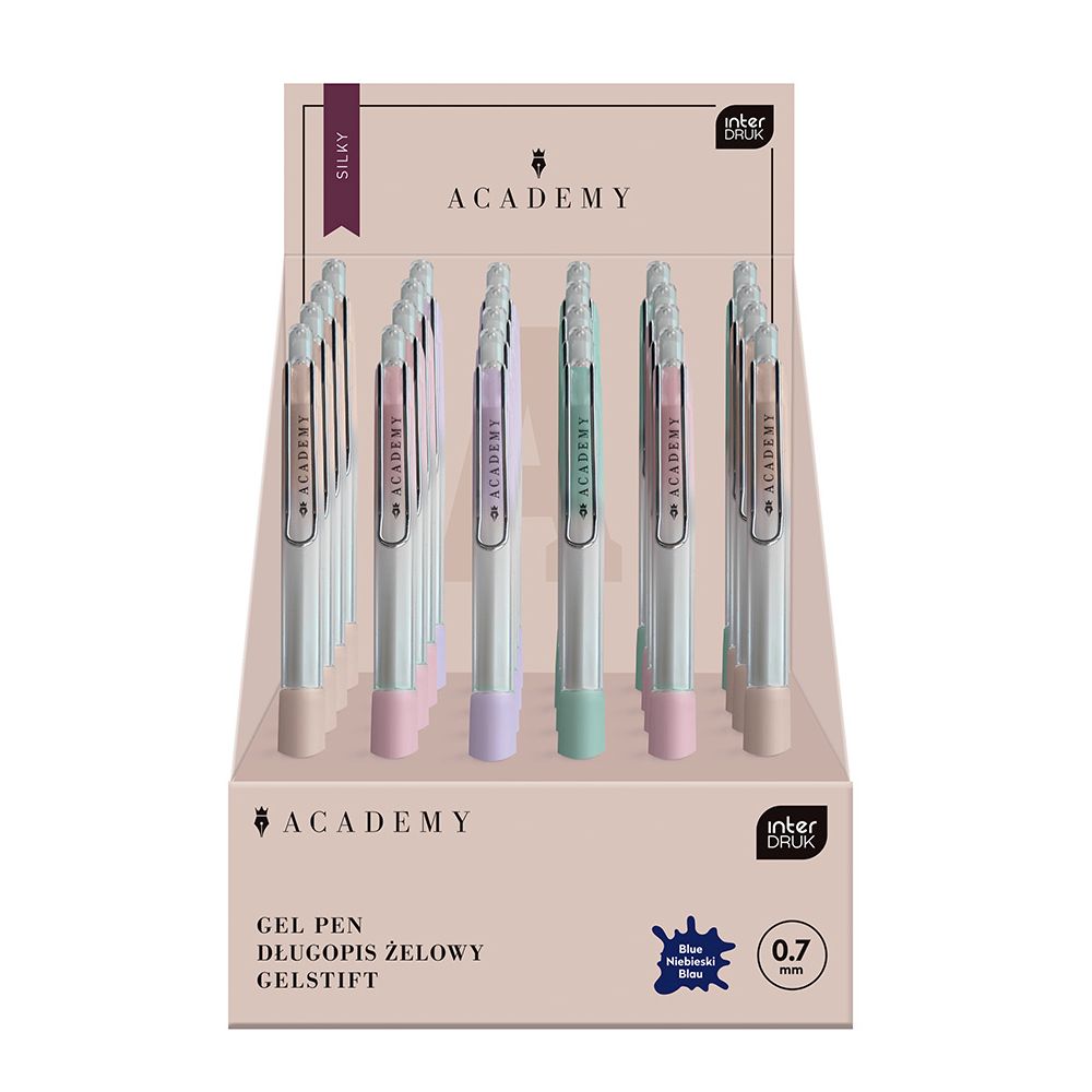 Długopis żelowy Interdruk PASTEL ACADEMY automatyczny SILKY z gripem niebieski 0,7mm (żelowy)