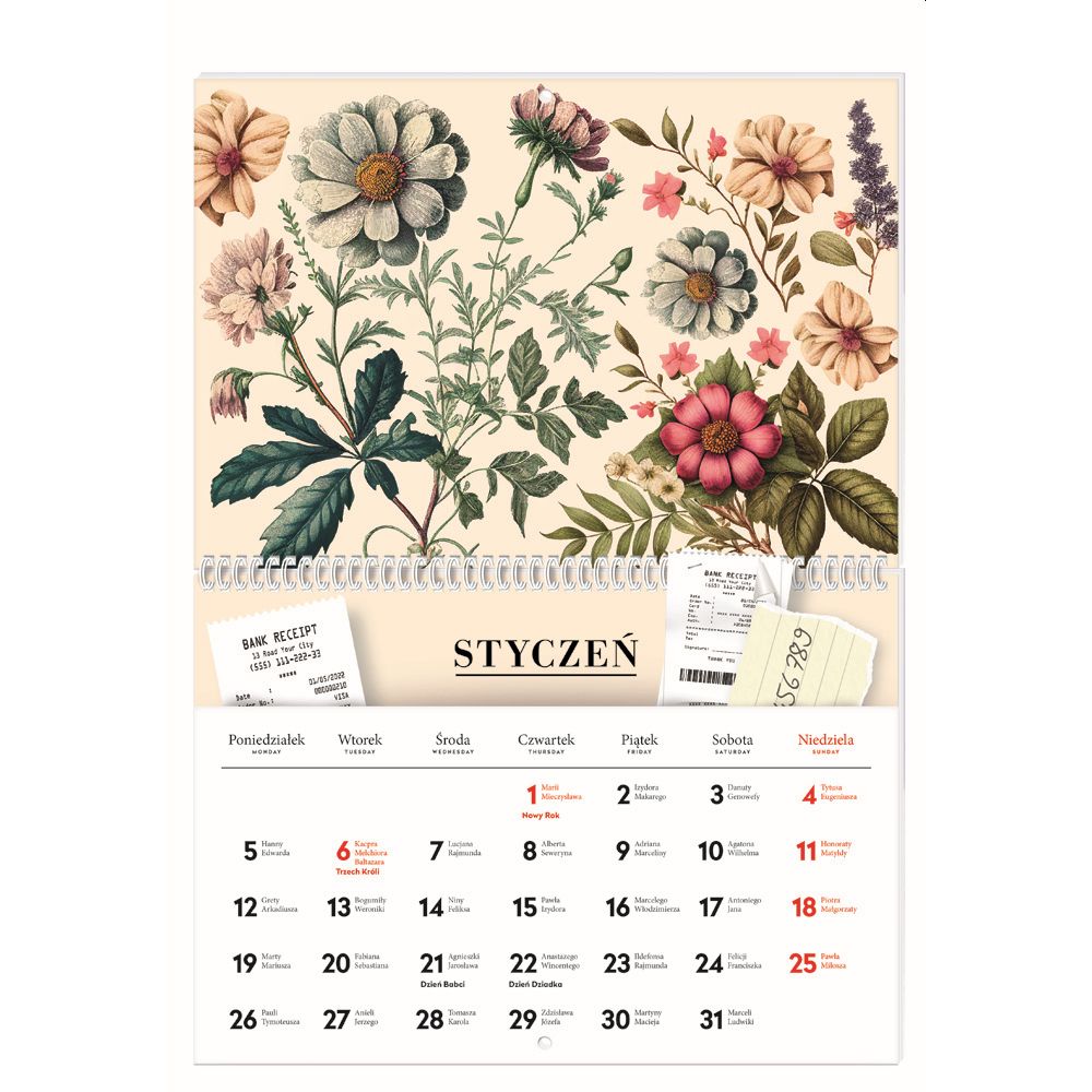 Kalendarz ścienny KWIATY 250mm x 175mm Interdruk (z kieszenią)