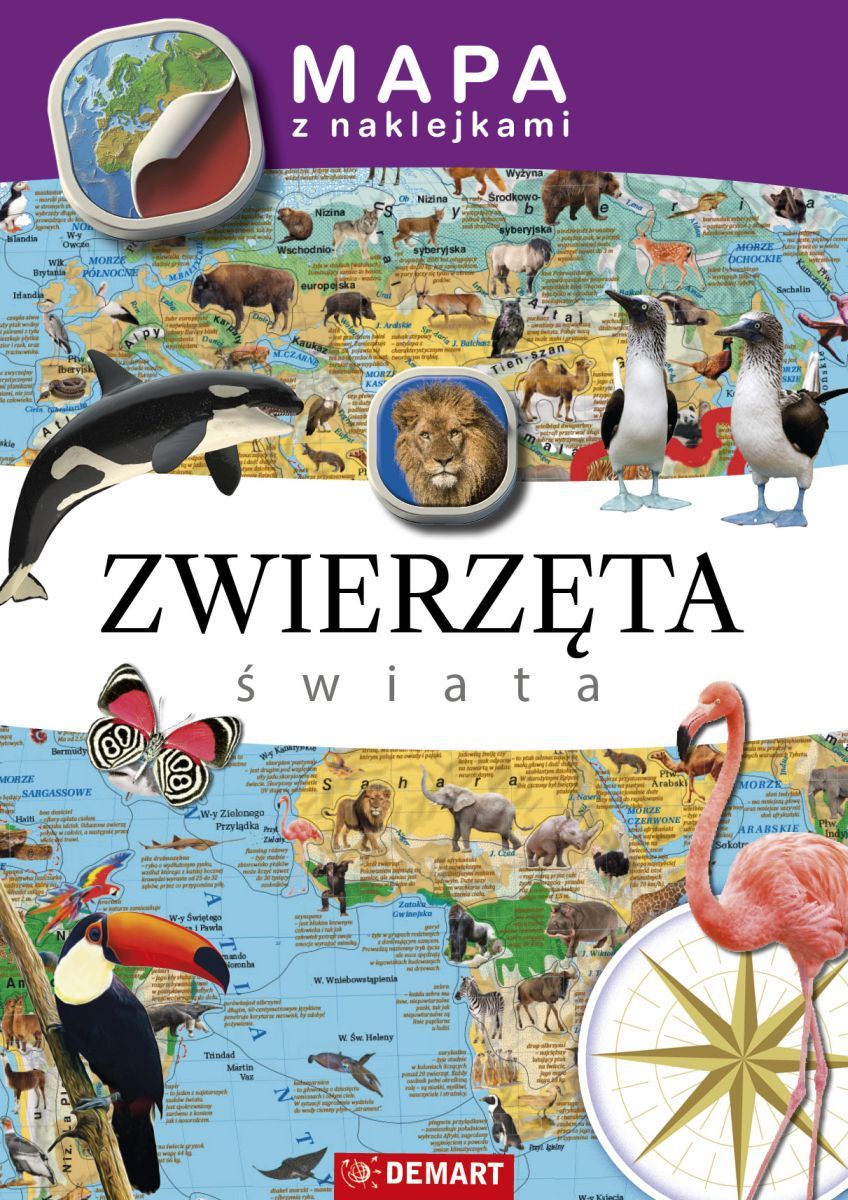 Mapa ścienna Demart Mapy z naklejkami. Zwierzęta świata