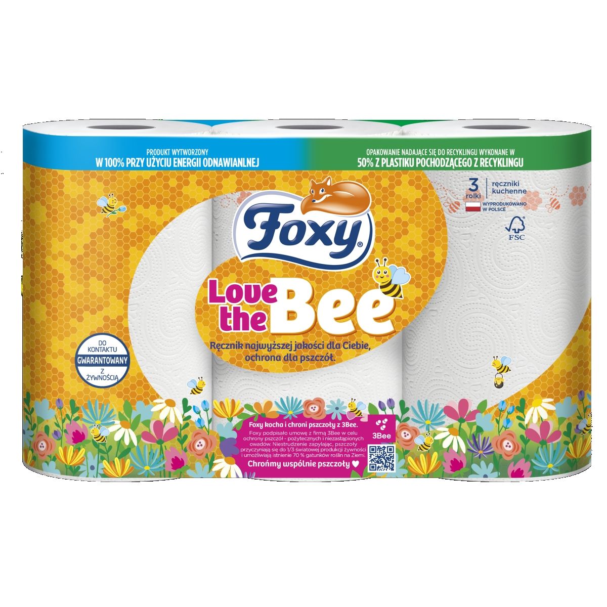 Ręcznik rolka Foxy Love Bee papier kolor: biała