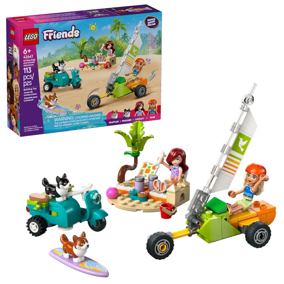 Klocki konstrukcyjne Lego Friends Przygoda z surfującymi psami i skuterem (42641)