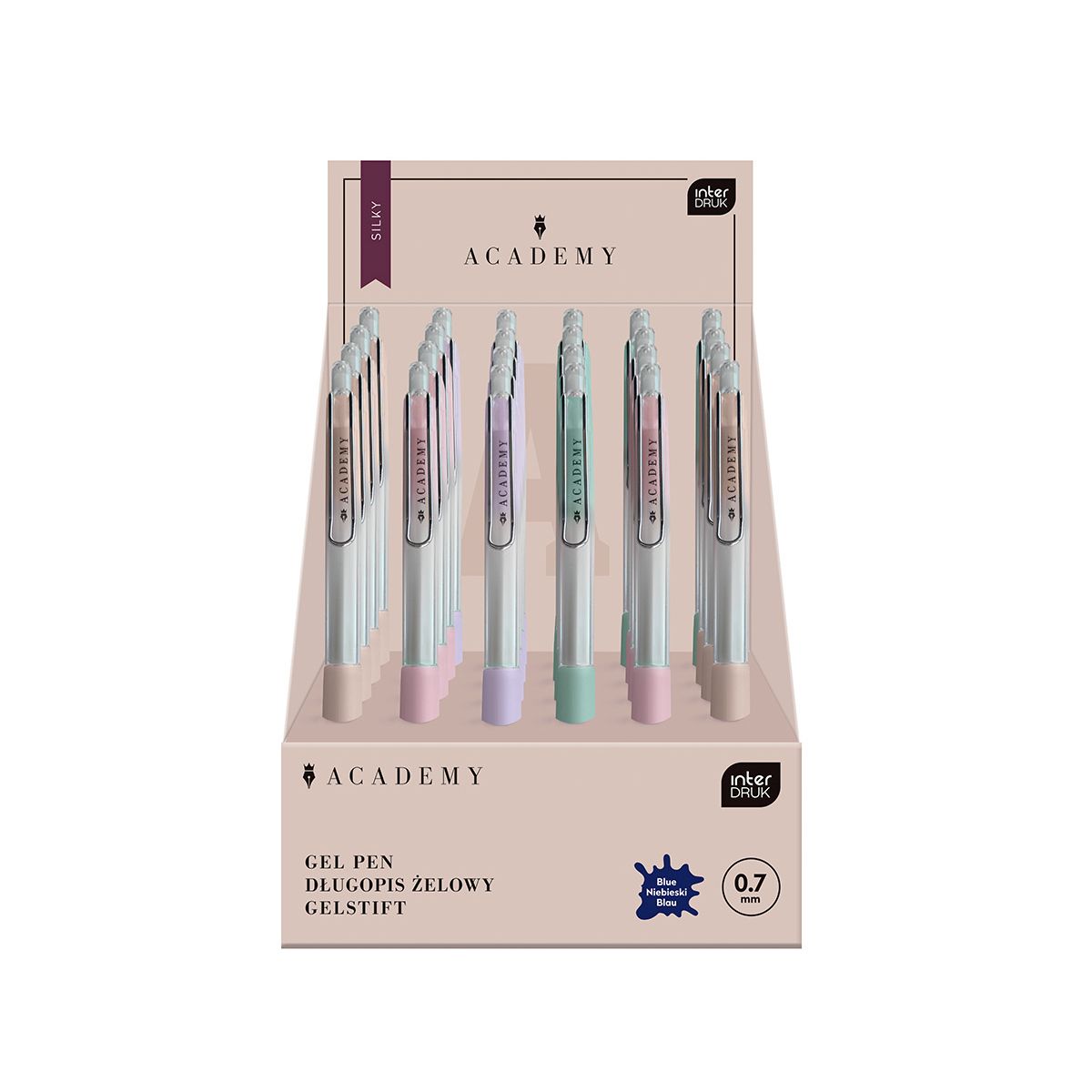 Długopis żelowy Interdruk PASTEL ACADEMY automatyczny SILKY z gripem niebieski 0,7mm (żelowy)