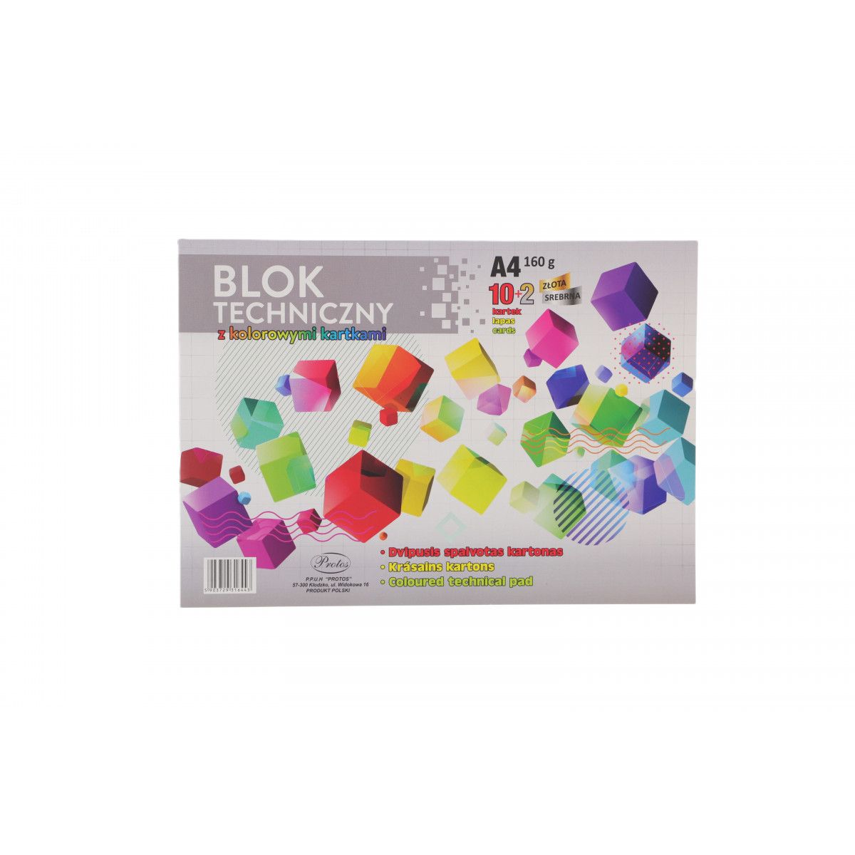 Blok techniczny 12 kolorów + złoty + srebrny A4 mix 160g 14k Protos (1161)