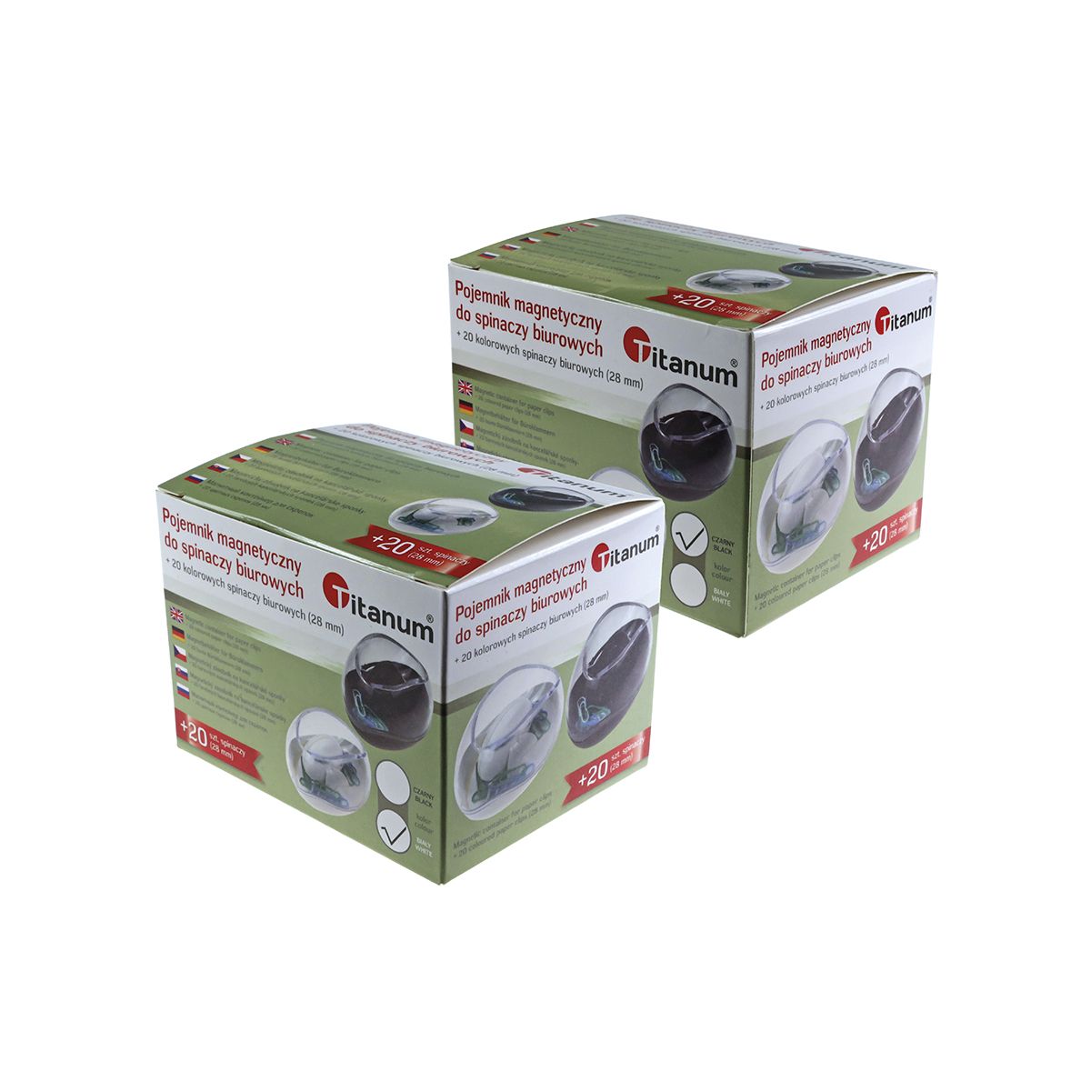 Spinacze standard w pudełku magnetycznym kolorowe 28mm 20 szt Titanum