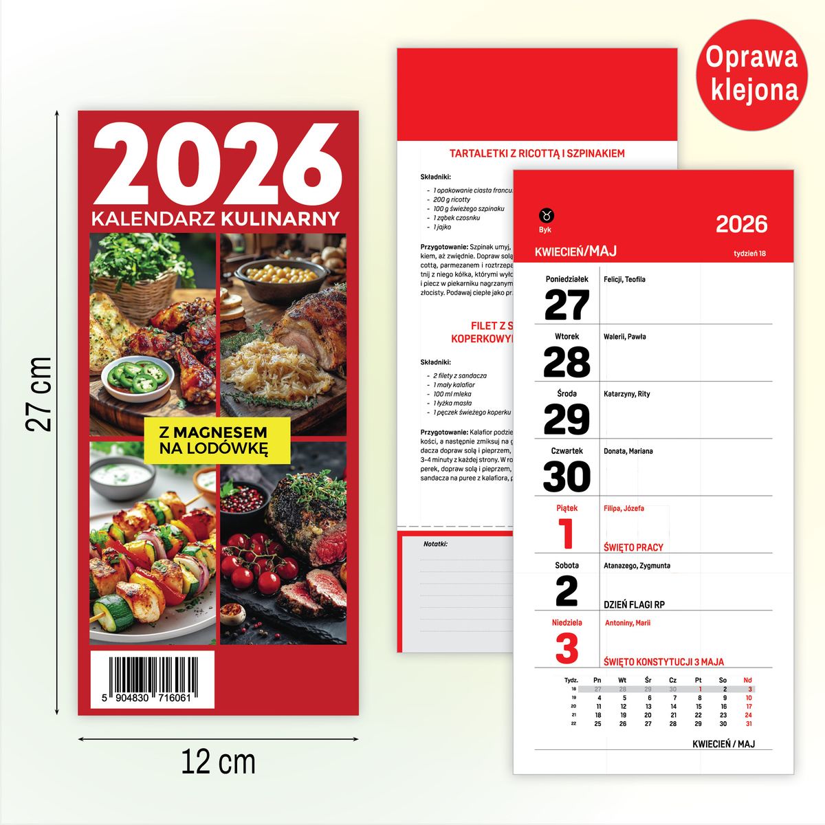 Kalendarz ścienny na lodówkę z magnesem 120mm x 270mm Press (kulinarny)