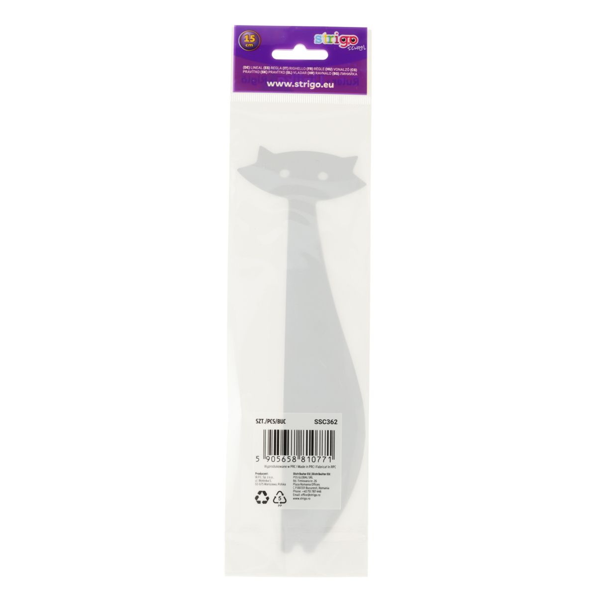 Linijka plastikowa Strigo 15 cm KOTEK 15cm (SSC362)